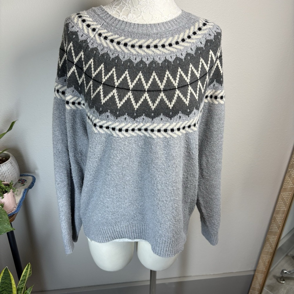 Weatherproof Vintage Women L Gray Sweater Fair Isle Nordic Knit SOME PILLING - Picture 1 of 14